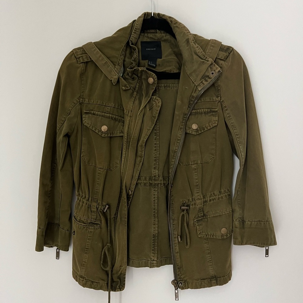 Vintage Forever21 Utility Jacket 3/4 Sleeve Army Green Great Condition